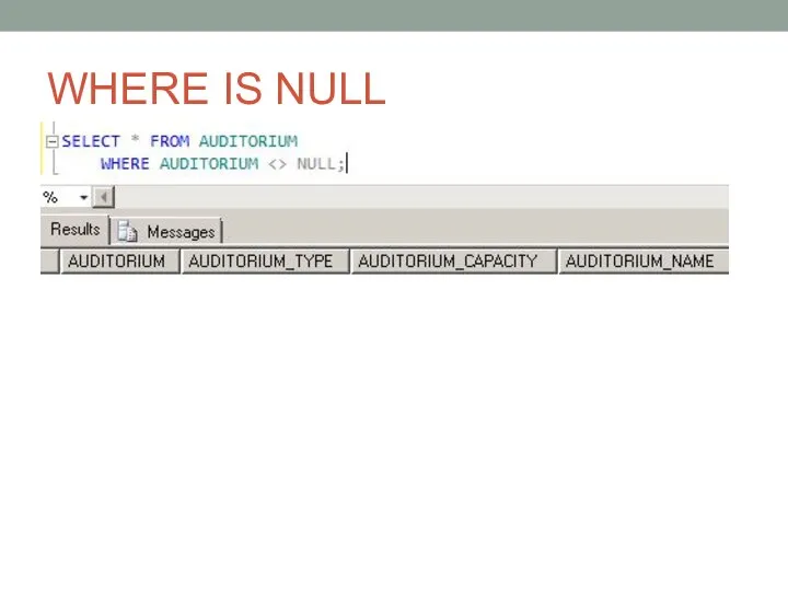 WHERE IS NULL