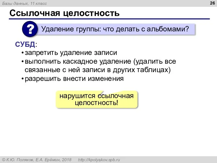 Ссылочная целостность запретить удаление записи выполнить каскадное удаление (удалить все связанные с