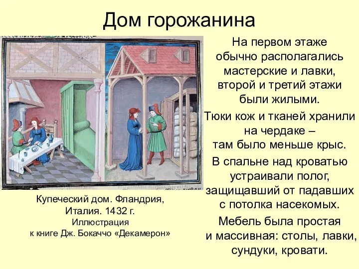 Дом горожанина На первом этаже обычно располагались мастерские и лавки, второй и