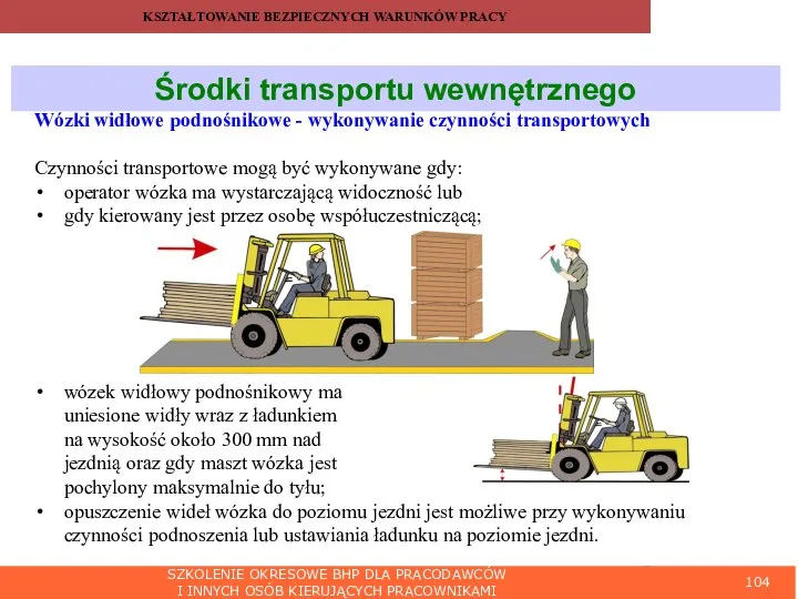 SZKOLENIE OKRESOWE BHP DLA PRACODAWCÓW I INNYCH OSÓB KIERUJĄCYCH PRACOWNIKAMI Środki transportu