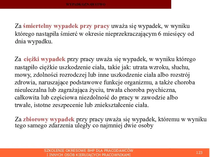 SZKOLENIE OKRESOWE BHP DLA PRACODAWCÓW I INNYCH OSÓB KIERUJĄCYCH PRACOWNIKAMI Za śmiertelny