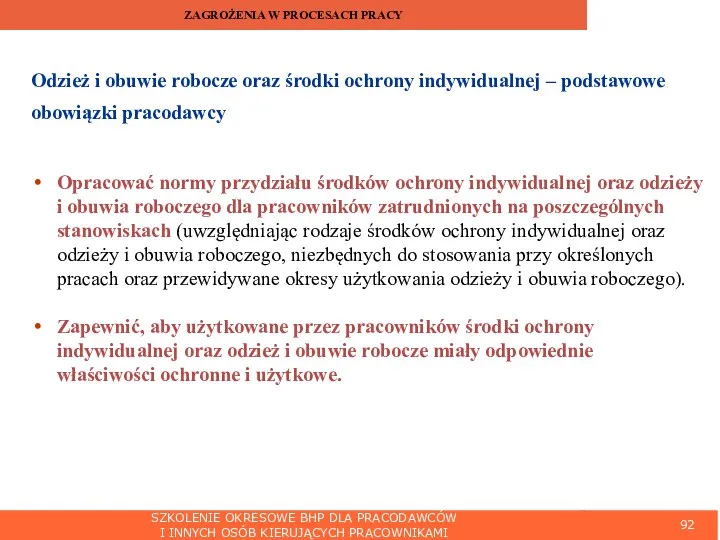 SZKOLENIE OKRESOWE BHP DLA PRACODAWCÓW I INNYCH OSÓB KIERUJĄCYCH PRACOWNIKAMI ZAGROŻENIA W