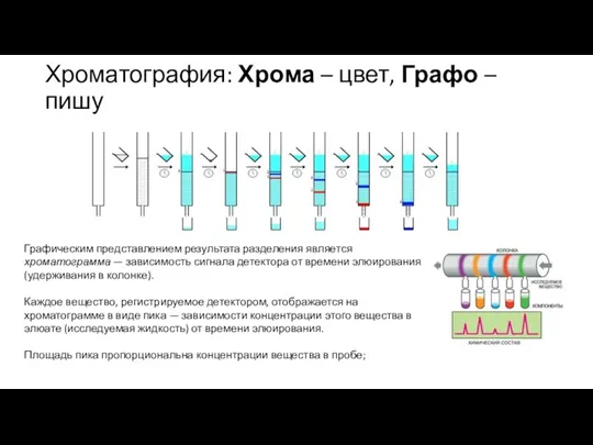 Хроматография: Хрома – цвет, Графо – пишу Графическим представлением результата разделения является