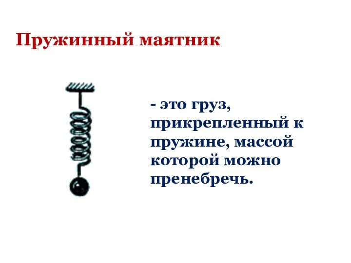 - это груз, прикрепленный к пружине, массой которой можно пренебречь. Пружинный маятник