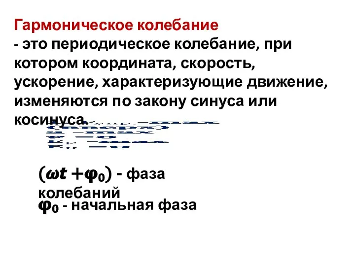 (?? +?₀) - фаза колебаний ?₀ - начальная фаза Гармоническое колебание -