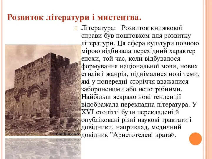 Розвиток літератури і мистецтва. Література: Розвиток книжкової справи був поштовхом для розвитку