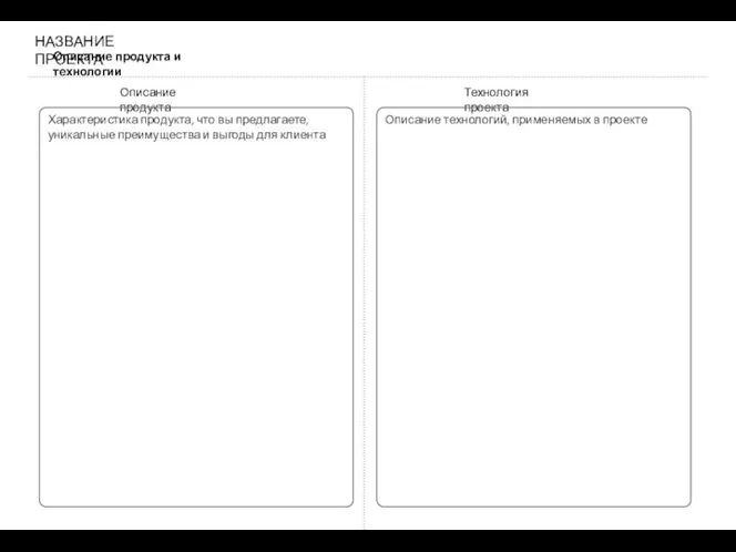 Описание продукта и технологии НАЗВАНИЕ ПРОЕКТА Описание продукта Технология проекта Описание технологий,