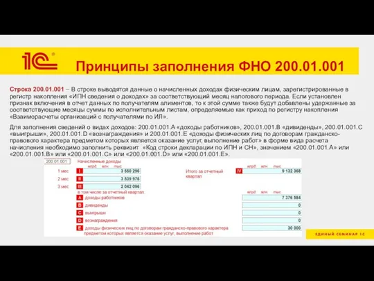 Принципы заполнения ФНО 200.01.001 Строка 200.01.001 – В строке выводятся данные о