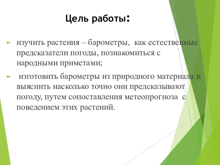 изучить растения – барометры, как естественные предсказатели погоды, познакомиться с народными приметами;