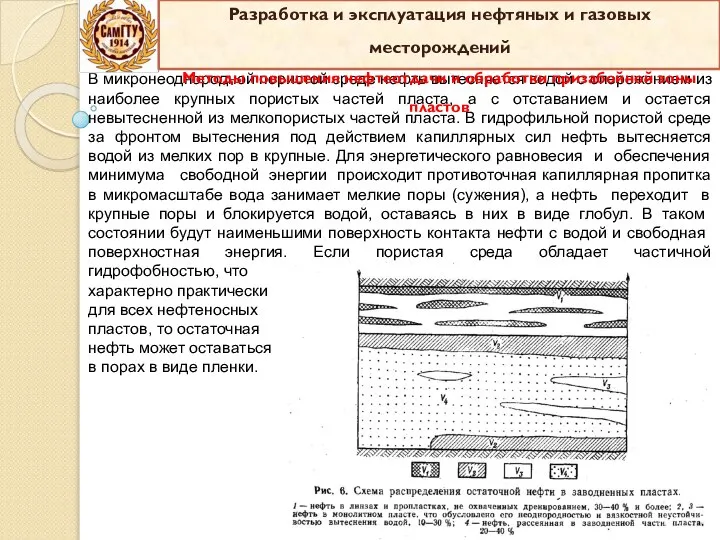 В микронеоднородной пористой среде нефть вытесняется водой с опережением из наиболее крупных