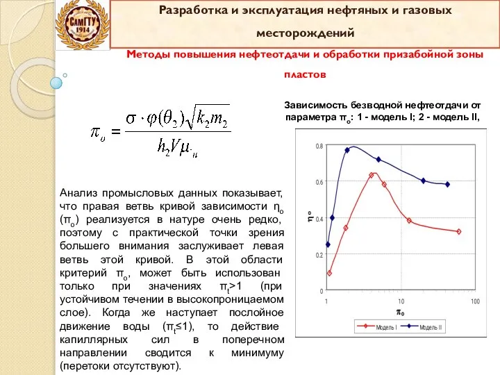 Анализ промысловых данных показывает, что правая ветвь кривой зависимости ηо(πо) реализуется в