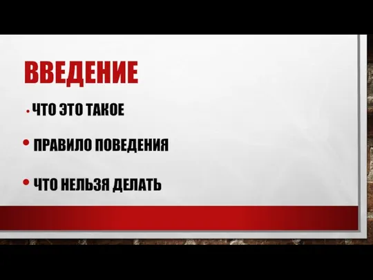 ВВЕДЕНИЕ ЧТО ЭТО ТАКОЕ ПРАВИЛО ПОВЕДЕНИЯ ЧТО НЕЛЬЗЯ ДЕЛАТЬ