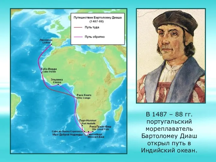 В 1487 – 88 гг. португальский мореплаватель Бартоломеу Диаш открыл путь в Индийский океан.