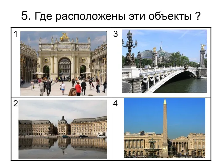 5. Где расположены эти объекты ?