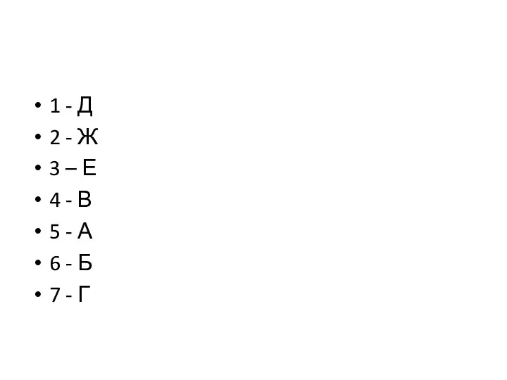 1 - Д 2 - Ж 3 – Е 4 - В