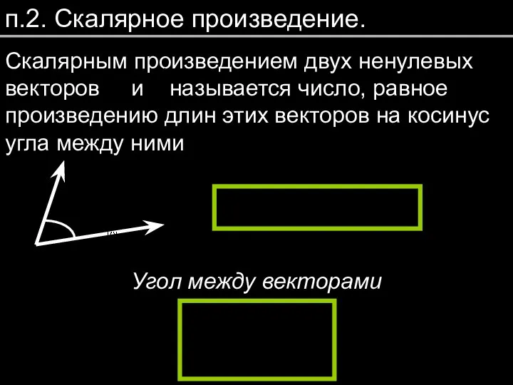 п.2. Скалярное произведение. Скалярным произведением двух ненулевых векторов и называется число, равное