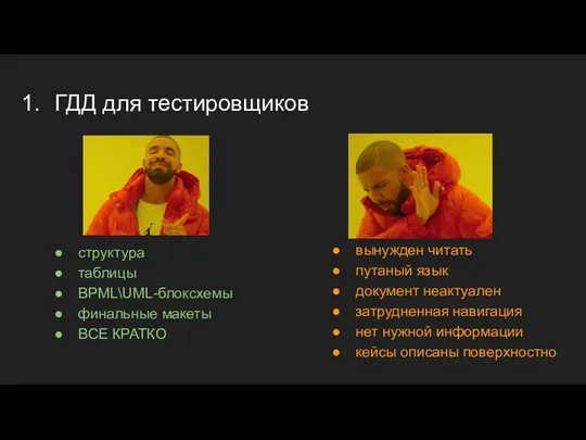 ГДД для тестировщиков вынужден читать путаный язык документ неактуален затрудненная навигация нет