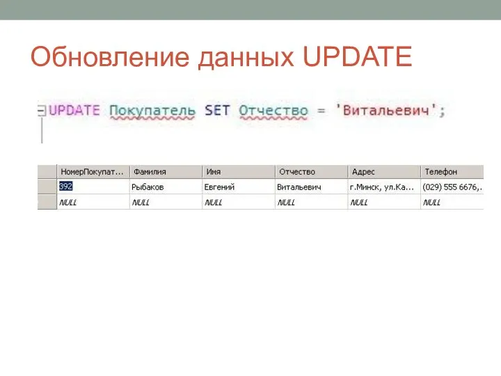 Обновление данных UPDATE
