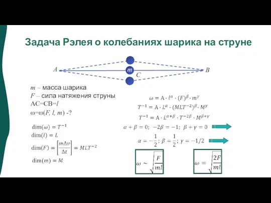 Задача Рэлея о колебаниях шарика на струне m – масса шарика F