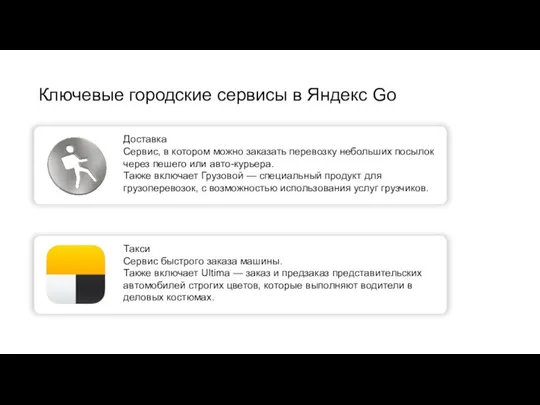 Ключевые городские сервисы в Яндекс Go Доставка Сервис, в котором можно заказать
