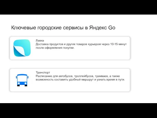 Ключевые городские сервисы в Яндекс Go Лавка Доставка продуктов и других товаров