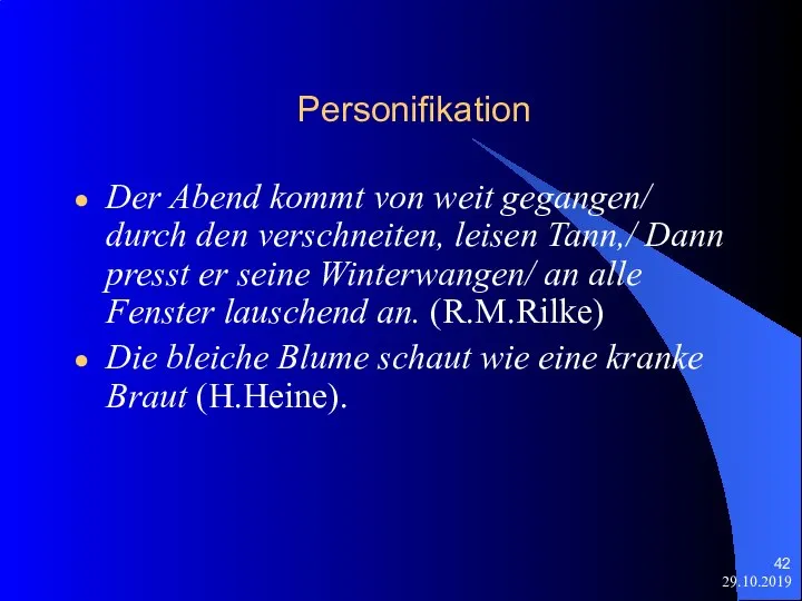 29.10.2019 Personifikation Der Abend kommt von weit gegangen/ durch den verschneiten, leisen