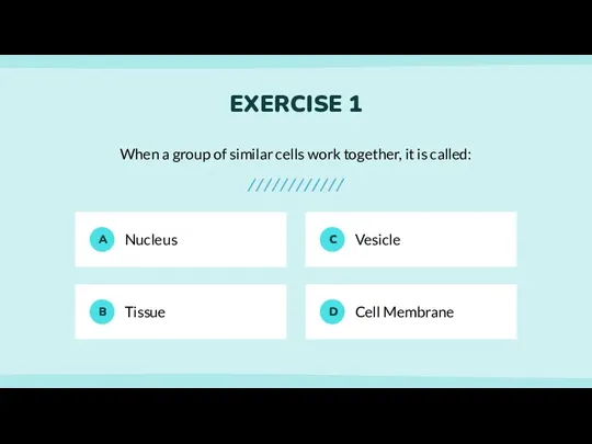 EXERCISE 1 When a group of similar cells work together, it is called: