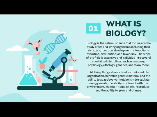 WHAT IS BIOLOGY? Biology is the natural science that focuses on the