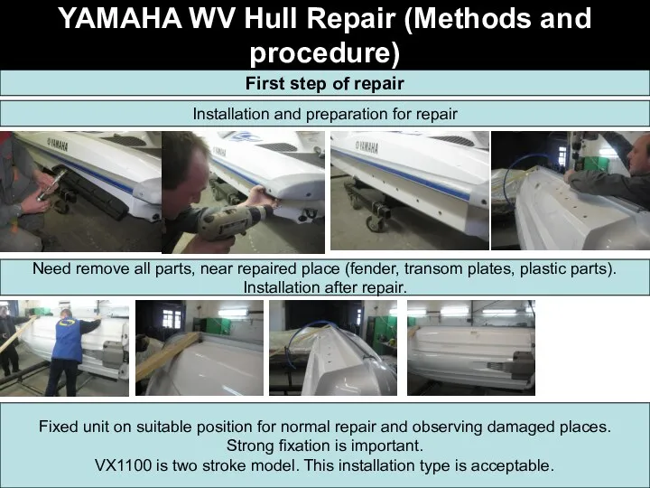 YAMAHA WV Hull Repair (Methods and procedure) First step of repair Installation