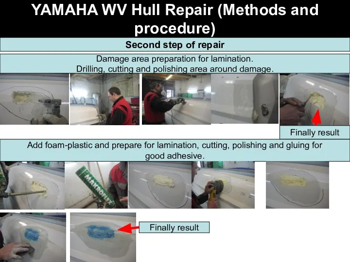 YAMAHA WV Hull Repair (Methods and procedure) Second step of repair Damage