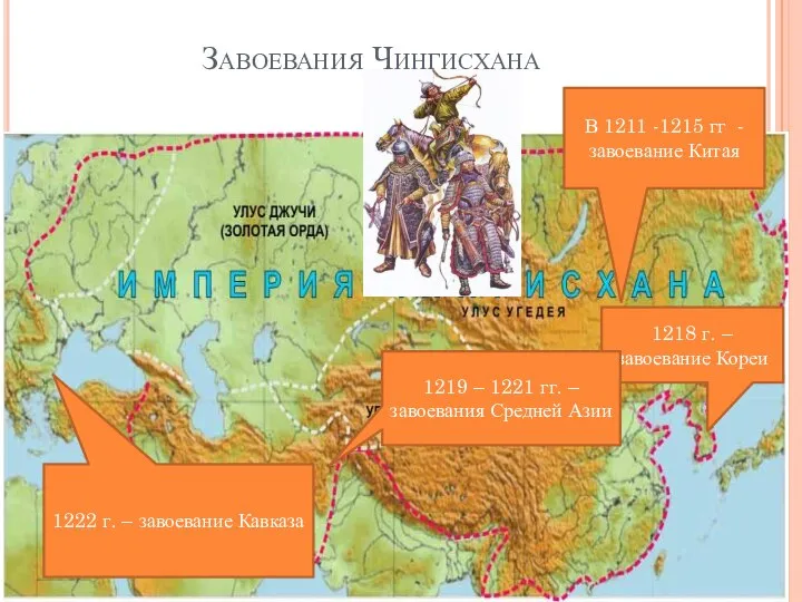 Завоевания Чингисхана В 1211 -1215 гг - завоевание Китая 1218 г. –