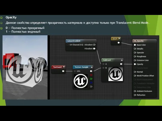 Opacity Данное свойство определяет прозрачность материала и доступно только при Translucent Blend