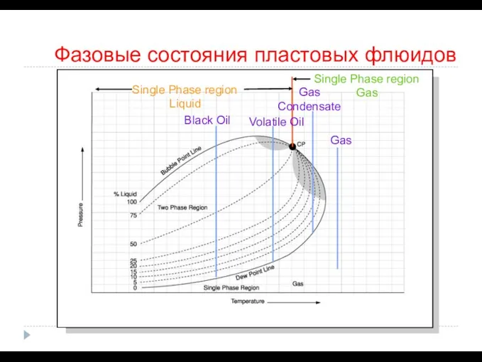 Фазовые состояния пластовых флюидов c ACTODD Single Phase region Liquid Black Oil