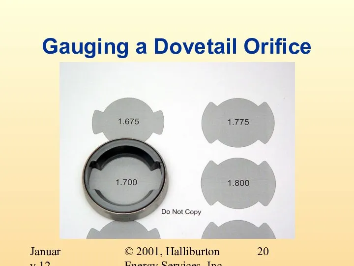 © 2001, Halliburton Energy Services, Inc. January 12, 2001 Gauging a Dovetail Orifice