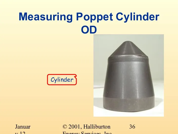 © 2001, Halliburton Energy Services, Inc. January 12, 2001 Measuring Poppet Cylinder OD Cylinder