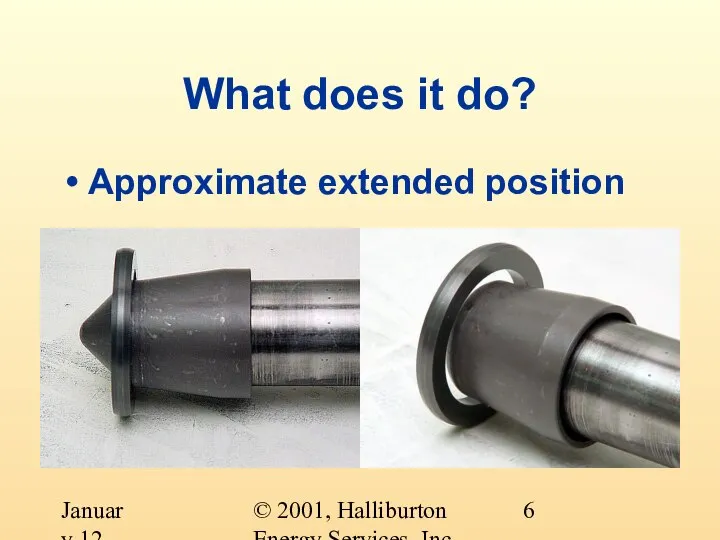 © 2001, Halliburton Energy Services, Inc. January 12, 2001 What does it do? Approximate extended position