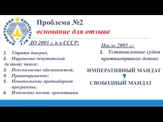 Проблема №2 основание для отзыва ДО 2003 г. и в СССР: После