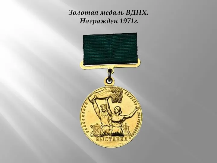 Золотая медаль ВДНХ. Награжден 1971г.