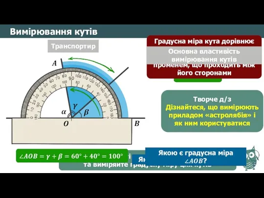 Вимірювання кутів Творче д/з Дізнайтеся, що вимірюють приладом «астролябія» і як ним