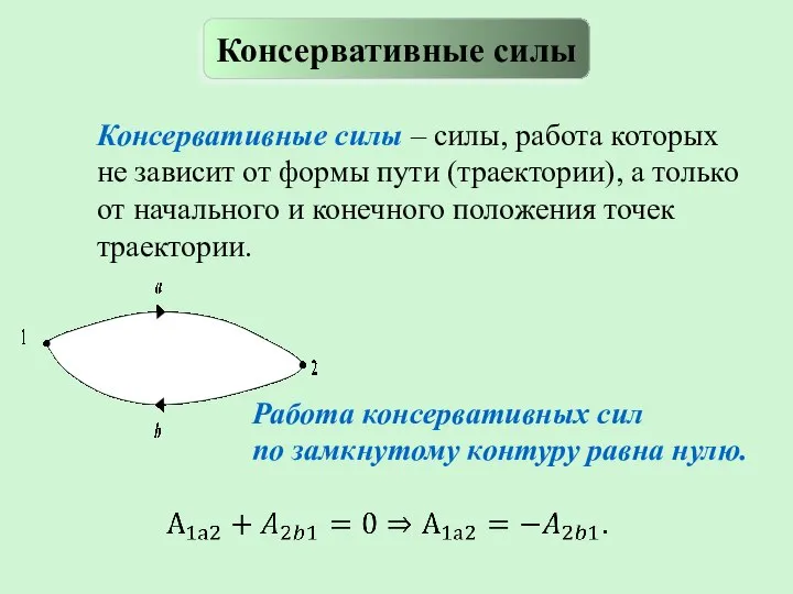 Консервативные силы – силы, работа которых не зависит от формы пути (траектории),