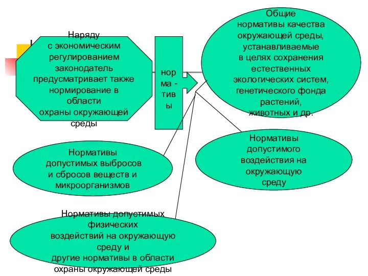 Наряду с экономическим регулированием законодатель предусматривает также нормирование в области охраны окружающей