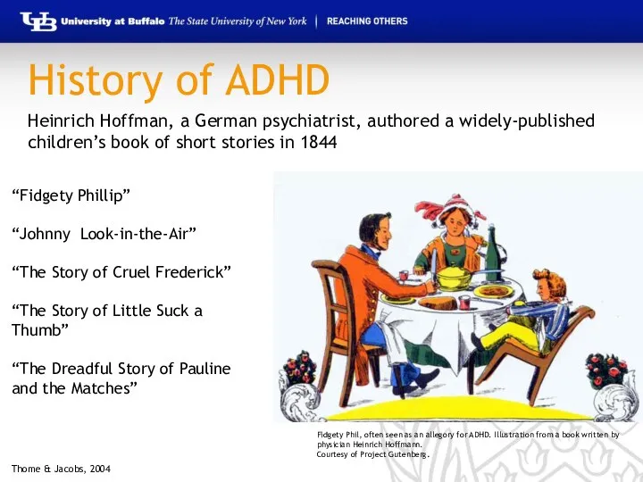 History of ADHD “Fidgety Phillip” “Johnny Look-in-the-Air” “The Story of Cruel Frederick”