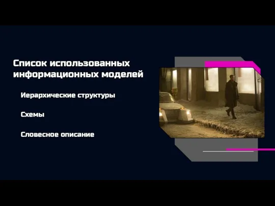 Список использованных информационных моделей Иерархические структуры Схемы Словесное описание