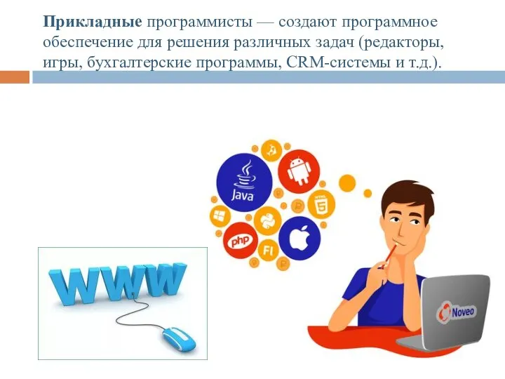 Прикладные программисты — создают программное обеспечение для решения различных задач (редакторы, игры,