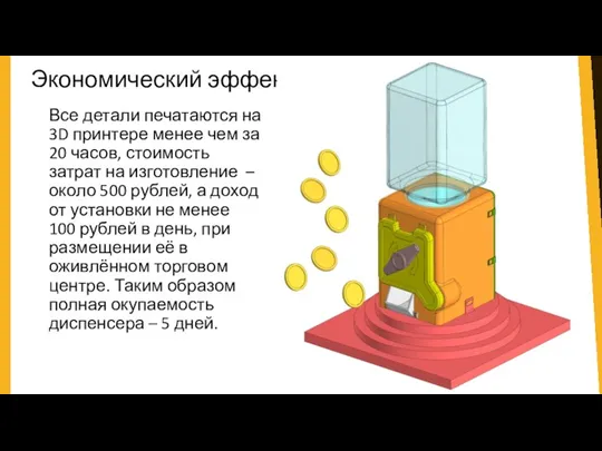 Экономический эффект Все детали печатаются на 3D принтере менее чем за 20