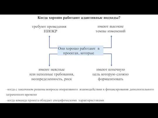 Когда хорошо работают адаптивные подходы? Они хорошо работают в проектах, которые требуют