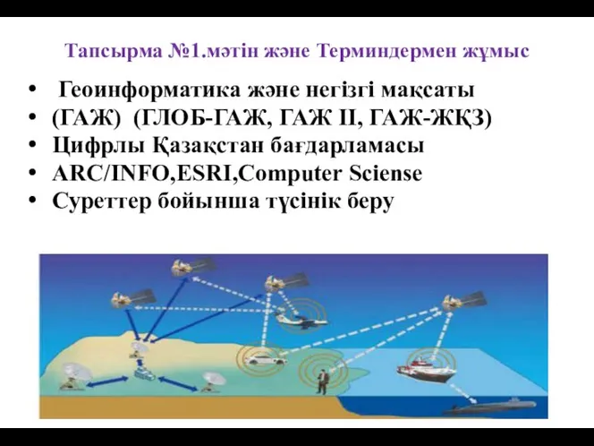 Тапсырма №1.мәтін және Терминдермен жұмыс Геоинформатика және негізгі мақсаты (ГАЖ) (ГЛОБ-ГАЖ, ГАЖ