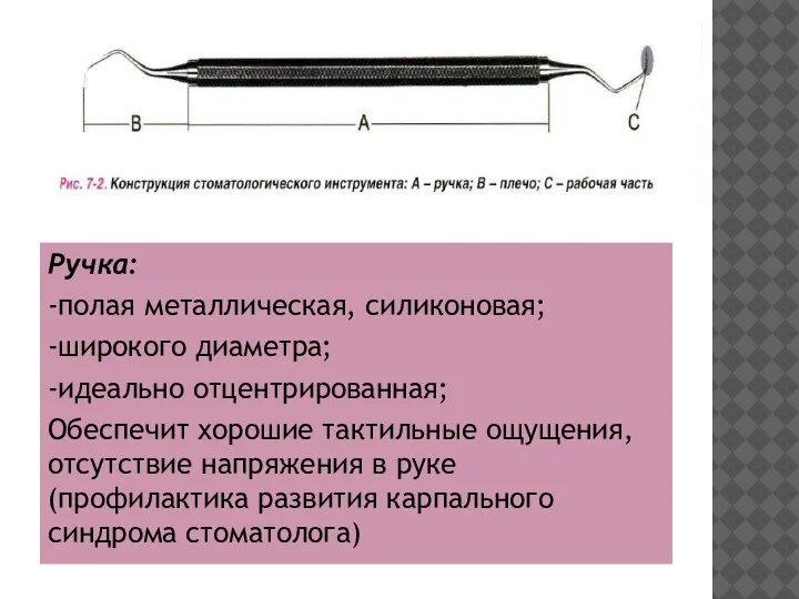 Ручка: -полая металлическая, силиконовая; -широкого диаметра; -идеально отцентрированная; Обеспечит хорошие тактильные ощущения,