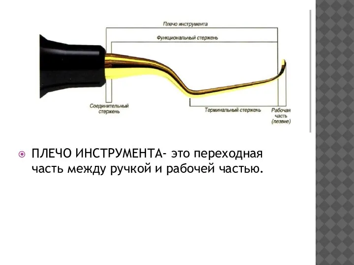 ПЛЕЧО ИНСТРУМЕНТА- это переходная часть между ручкой и рабочей частью.