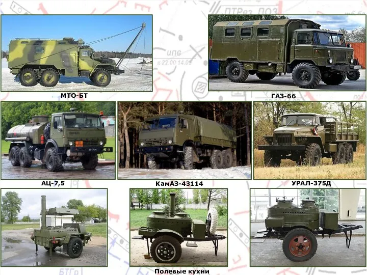 КамАЗ-43114 УРАЛ-375Д МТО-БТ Полевые кухни АЦ-7,5 ГАЗ-66